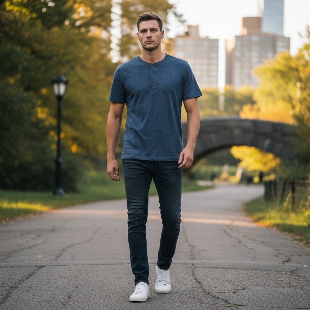 Taylor Stitch Heavy Bag Henley Mens 42 Large Navy Blue Short Sleeve 2302SSHBST
